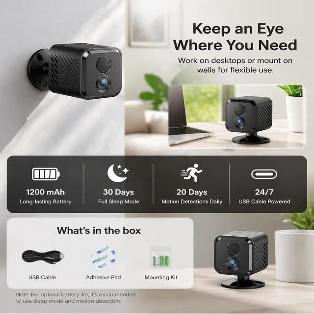 Alt view image 7 of 7 - Mini Hidden Camera 2K Mini Security Camera Wireless for Pet Dog Cat Monitor with Night Vision, 2.4 Ghz WiFi,Free Cloud Storage, No Need SD/TF Card, Hidden Cameras for Home Baby Office Room