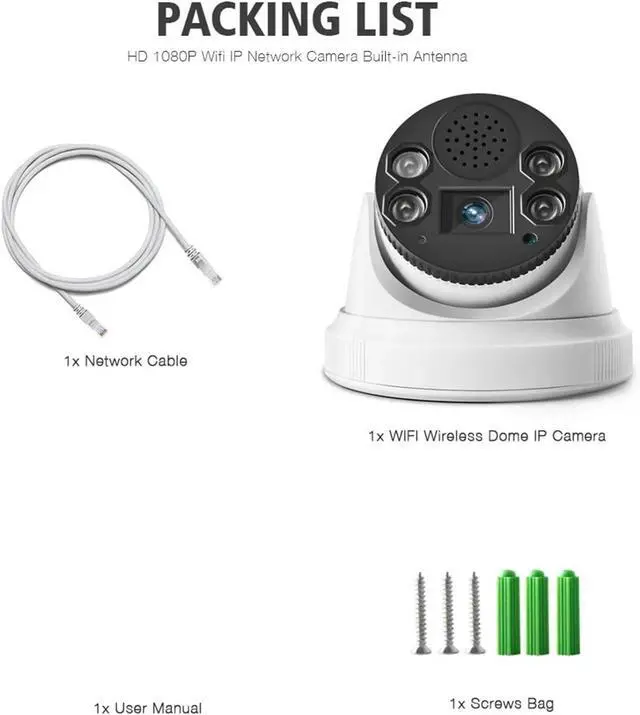 Alt view image 6 of 6 - WiFi IP Camera 1080P 5MP 8MP Wireless Dome Security Camera 4K Card Slot Night Vision 20m P2P(1080P Add 128G TF)