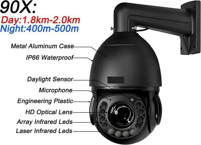 Alt view image 2 of 6 - Max.512G Laser Infrared Metal Auto Tracking Cruise 8MP 4K 90X Optical Zoom 360° Audio POE PTZ Speed Dome Surveillance IP Camera(54X 6MP Sony335 128G)