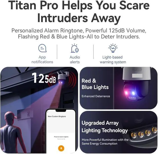 Alt view image 6 of 6 - Pro 6MP 5G WiFi IP Camera Red-Blue Warning Lights Outdoor POE Security Camera Full-Color Night Vision Human Detection(US Plug_6MP ADD 128G)