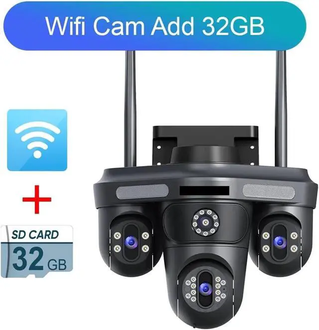 Alt view image 2 of 3 - 15MP Three Screens WiFi IP Camera Outdoor Three Lens PTZ 2-Way Audio Human Auto Tracking Surveillance Cameras(AU Plug,15MP Add 32G Card)
