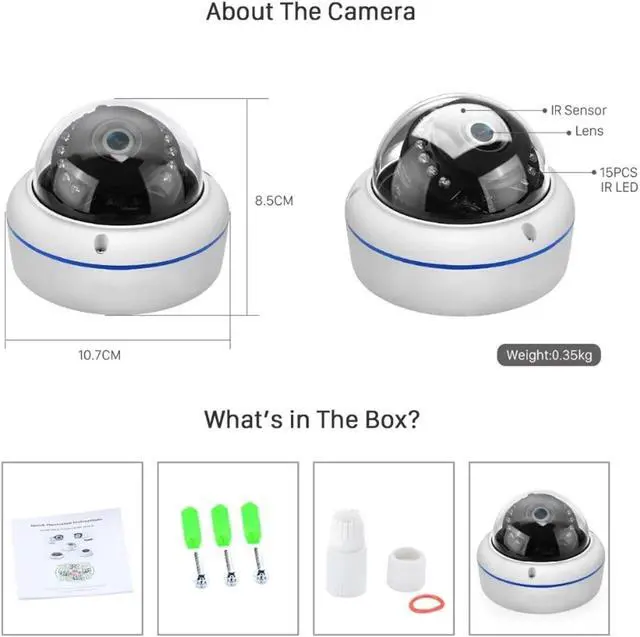 Alt view image 6 of 6 - H.265 5MP 3MP 2MP HD Surveillance IP Camera Audio Vandalproof IR Night Dome Security Camera P2P Video Surveillance(6mm,DC 12V 5MP)
