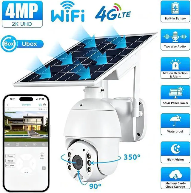 Alt view image 2 of 7 - 4MP Solar Security Camera Wireless Outdoor, 4G LTE & WiFi PTZ Solar Powered Metal Body Camera, Two Way Audio, Motion Detection Alarm, Color Night Vision, IP66 Waterproof, for Ubox App4
