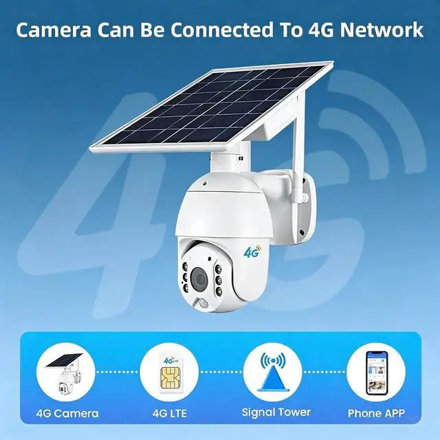 Alt view image 6 of 7 - 4MP Solar Security Camera Wireless Outdoor, 4G LTE & WiFi PTZ Solar Powered Metal Body Camera, Two Way Audio, Motion Detection Alarm, Color Night Vision, IP66 Waterproof, for Ubox App4