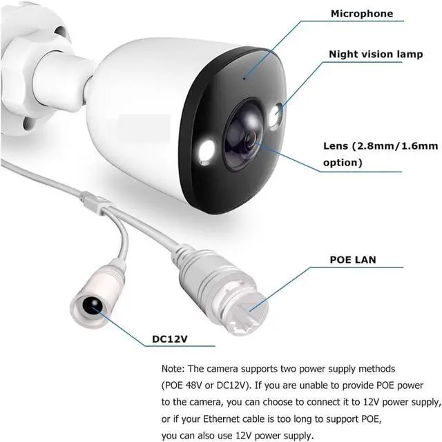 Alt view image 2 of 6 - PoE IP Security Camera Outdoor with Audio 4K 5MP 4MP Surveillance Color Night Vision Fish Eye Ultra Wide Angle Lens 1.6mm/2.8mm(1.6mm,4MP POE)