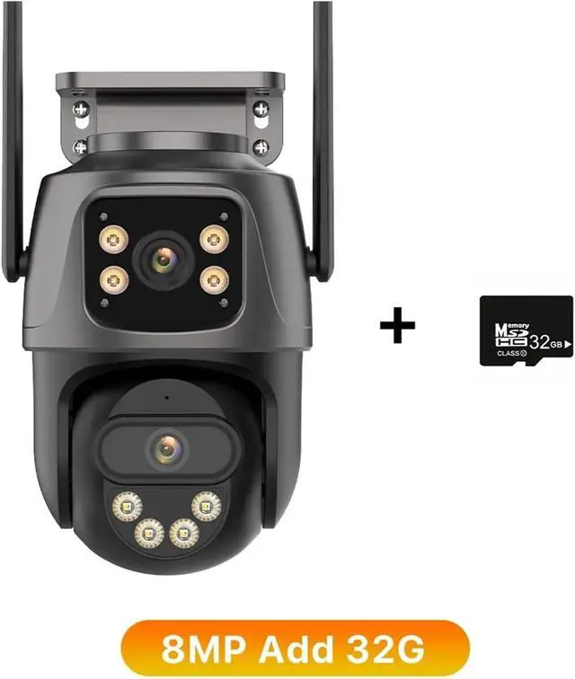 Alt view image 2 of 7 - 15MP HD WiFi IP Camera Outdoor 8X Zoom Three Lens Dual Screen PTZ Camera Auto Tracking Home Security CCTV Surveillance 8MP Cam(UK Plug,8MP Add 32G)