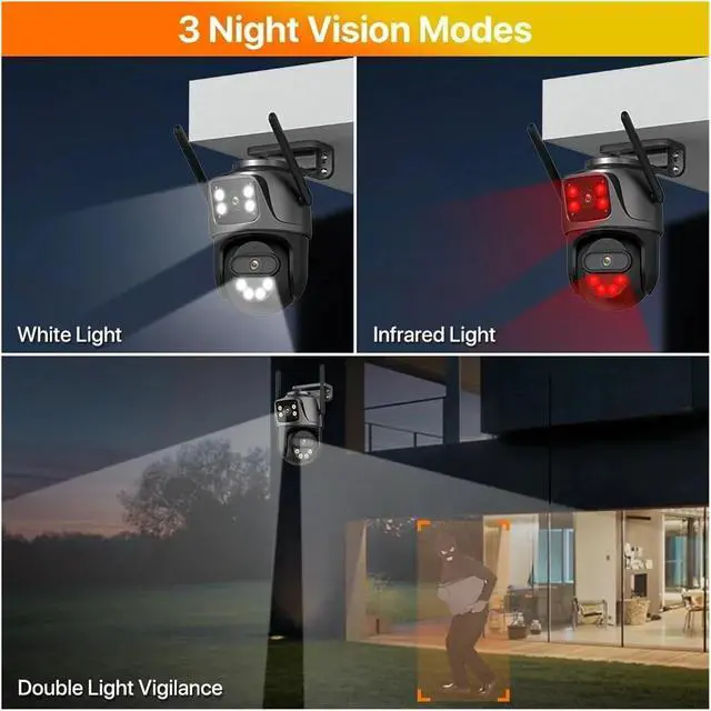 Alt view image 6 of 7 - 15MP HD WiFi IP Camera Outdoor 8X Zoom Three Lens Dual Screen PTZ Camera Auto Tracking Home Security CCTV Surveillance 8MP Cam(UK Plug,8MP Add 32G)