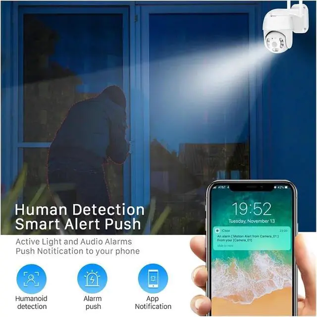 Alt view image 4 of 6 - ICSEE 5MP HD Camera Motion Detection Alarm Automatic Tracking Outdoor IP WiFi PTZ CCTV Cameras Surveillance Camera P2P(UK Plug_5MP)