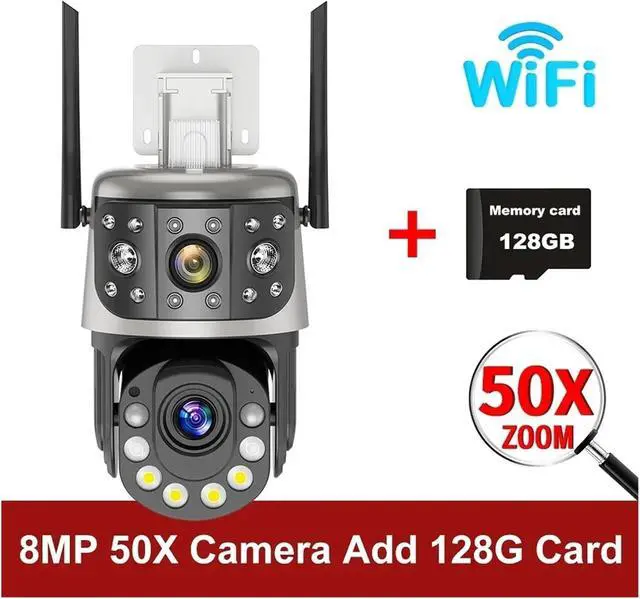 Alt view image 2 of 7 - 8MP Outdoor WiFi 50X Zoom 360° PTZ Camera Two Screen Motion Detection IP Video Surveillance Camera CCTV Two Way(EU Plug,50X Camera Add 128G)