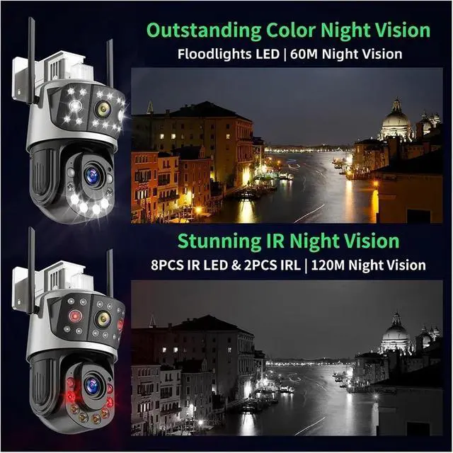 Alt view image 3 of 7 - 8MP Outdoor WiFi 50X Zoom 360° PTZ Camera Two Screen Motion Detection IP Video Surveillance Camera CCTV Two Way(EU Plug,50X Camera Add 128G)