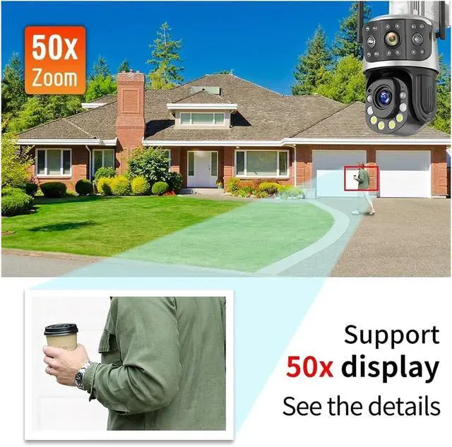 Alt view image 4 of 7 - 8MP Outdoor WiFi 50X Zoom 360° PTZ Camera Two Screen Motion Detection IP Video Surveillance Camera CCTV Two Way(EU Plug,50X Camera Add 128G)