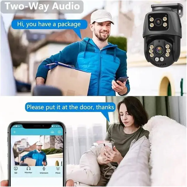 Alt view image 2 of 6 - 8MP 4K Dual Lens POE IP Camera PTZ Dual Screens Smart Home 360° PTZ Wired Video Surveillance Camera Motion Detection CCTV ICsee(8MP Camera 64G Card)