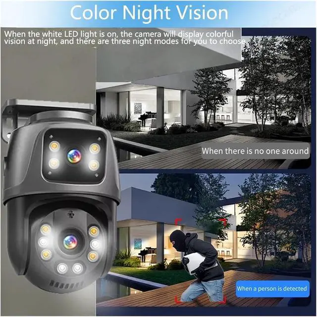 Alt view image 4 of 6 - 8MP 4K Dual Lens POE IP Camera PTZ Dual Screens Smart Home 360° PTZ Wired Video Surveillance Camera Motion Detection CCTV ICsee(8MP Camera 64G Card)