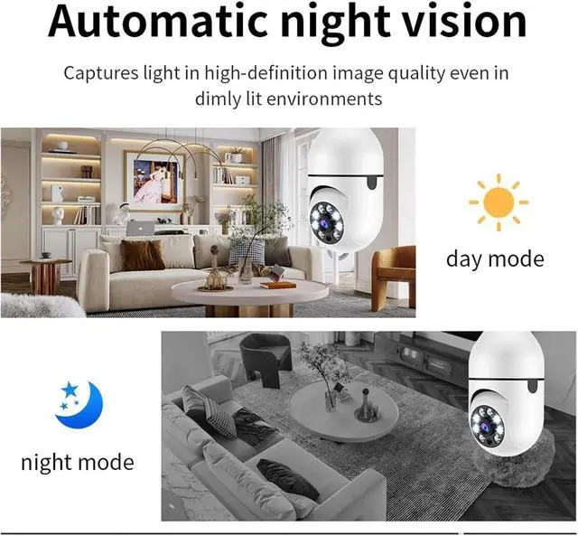 Alt view image 7 of 7 - Bulb E27 Surveillance Camera Full Color Night Vision Automatic Human Tracking Zoom Indoor Security Monitor WiFi Miini IP Camera