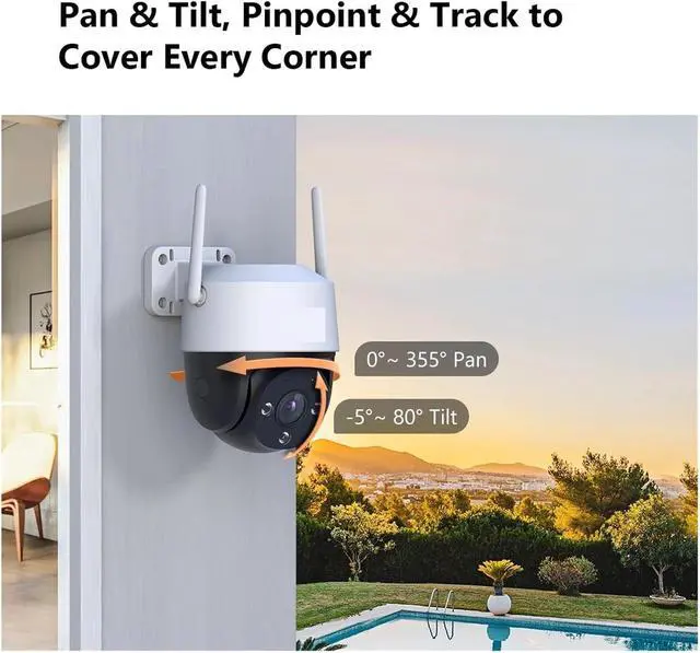 Alt view image 3 of 6 - 5MP Wi-Fi PTZ Camera Smart Color Night Vision IP66 Outdoor Security 360° Coverage Smart Auto Tracking(UK Plug_2PCS Camera ADD 128G)