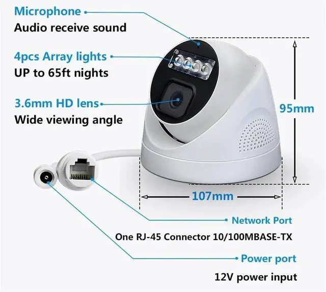 Alt view image 6 of 6 - 4K 8MP POE IP Camera Audio H.265 Wide Angle 2.8mm AI Color Night Vision Home CCTV Video Surveillance Security(2.8mm,POE 8MP)