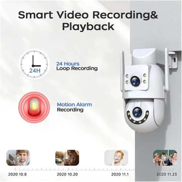 Alt view image 6 of 6 - 6MP HD WiFi IP Camera Outdoor Dual Lens Dual Screen Auto Tracking Security PTZ Camera CCTV Audio Video Surveillance(EU Plug,6MP CAM)