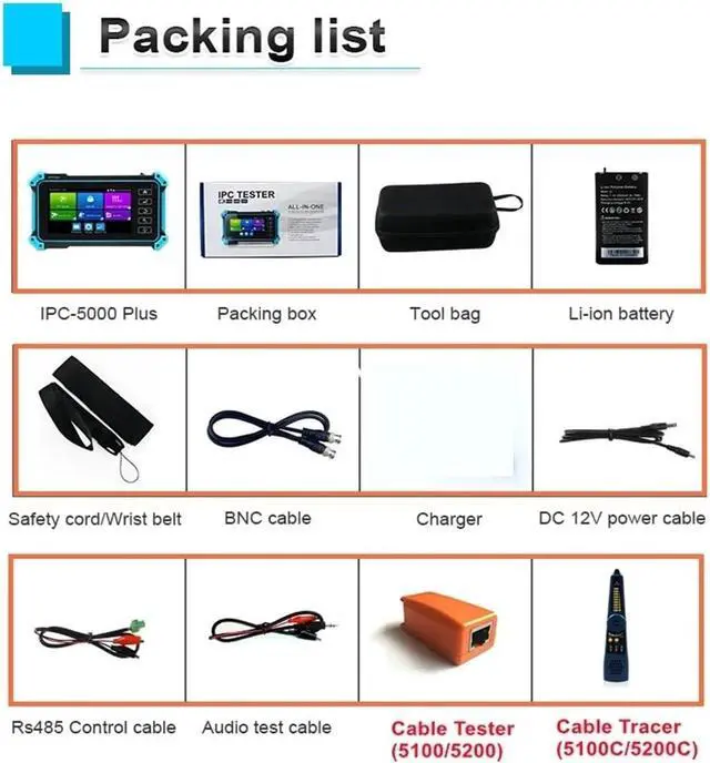 Alt view image 7 of 7 - CCTV Tester, 4K CCTV Monitor Tester IPC5200C IP Camera Analog Video Surveillance PoE RJ45 TDR Cable Test(IPC-5100C Plus)