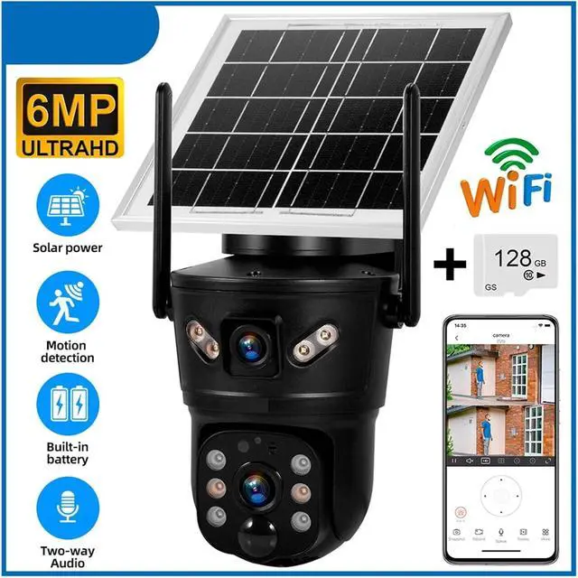 Alt view image 2 of 7 - 6MP WiFi 4G Solar Camera Dual Lens IP Camera Outdoor Waterproof Surveillance CCTV Video Home Security Solar Panel(WiFi Cam and 128GB)