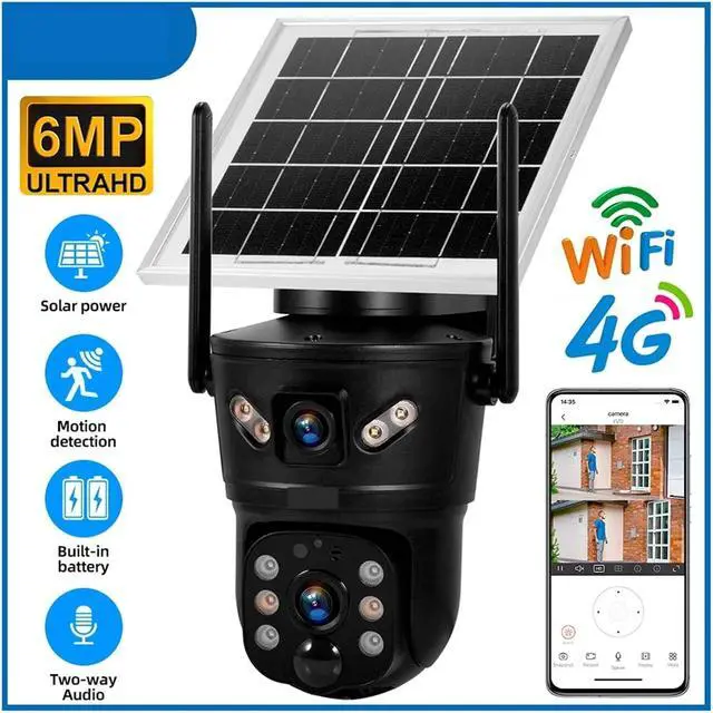 Alt view image 4 of 7 - 6MP WiFi 4G Solar Camera Dual Lens IP Camera Outdoor Waterproof Surveillance CCTV Video Home Security Solar Panel(WiFi Cam and 128GB)