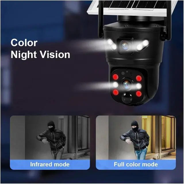 Alt view image 5 of 7 - 6MP WiFi 4G Solar Camera Dual Lens IP Camera Outdoor Waterproof Surveillance CCTV Video Home Security Solar Panel(WiFi Cam and 128GB)
