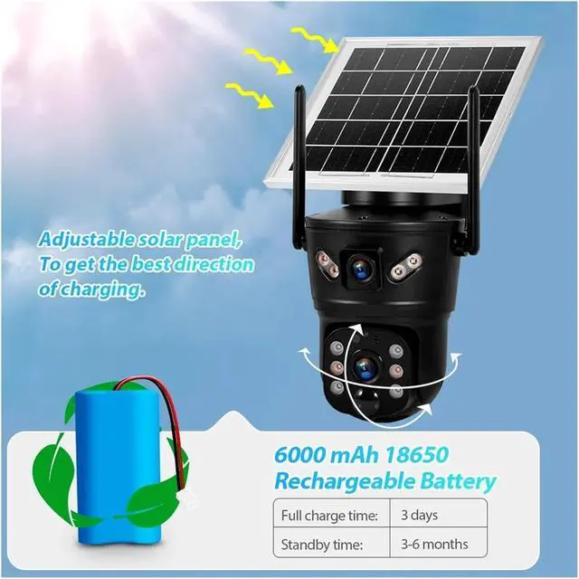 Alt view image 6 of 7 - 6MP WiFi 4G Solar Camera Dual Lens IP Camera Outdoor Waterproof Surveillance CCTV Video Home Security Solar Panel(WiFi Cam and 128GB)