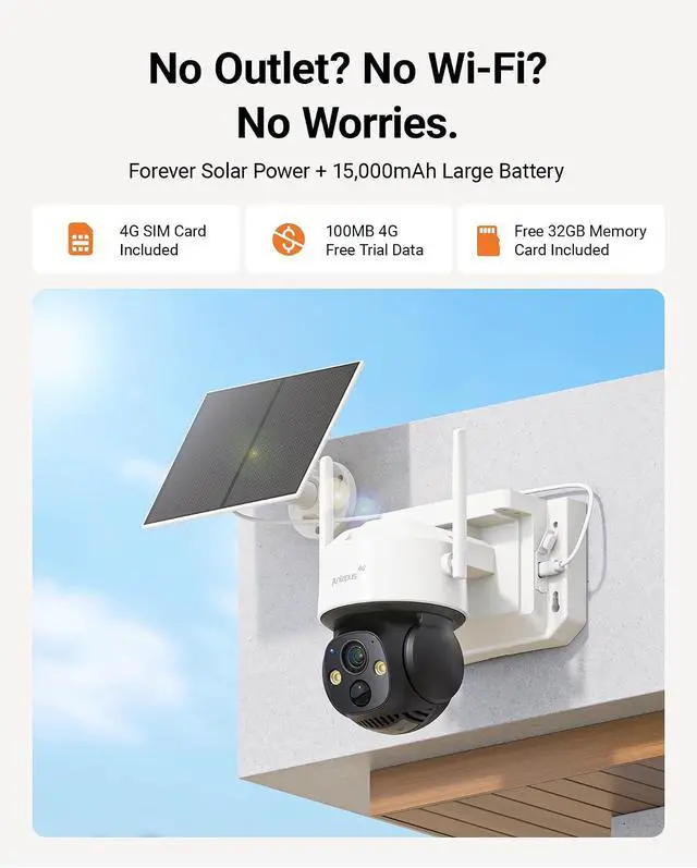 Alt view image 2 of 7 - Anlapus 4G LTE Cellular Security Camera, 4MP 2.5K Solar Powered Camera