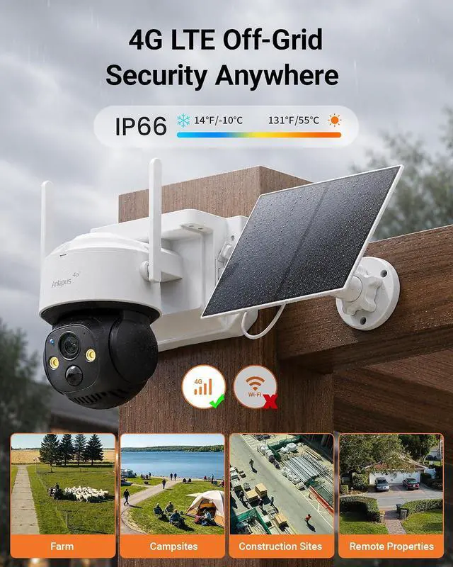 Alt view image 6 of 7 - Anlapus 4G LTE Cellular Security Camera, 4MP 2.5K Solar Powered Camera