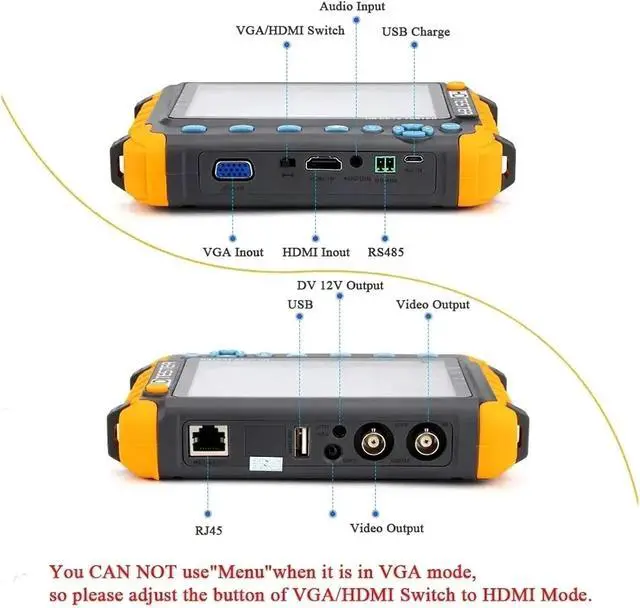 Alt view image 4 of 7 - CCTV Tester, Security Camera Tester IV8W 5 Inch Monitor Portable CVBS 8MP AHD/CVI/TVI 4-in-1 Support PTZ VGA Input(IV8W with HDMI VGA)