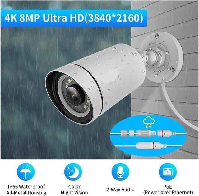 Alt view image 3 of 7 - 4K 8MP IP Camera Outdoor POE Video Surveillance Record CCTV Security Street Motion Alarm Color Night Vision