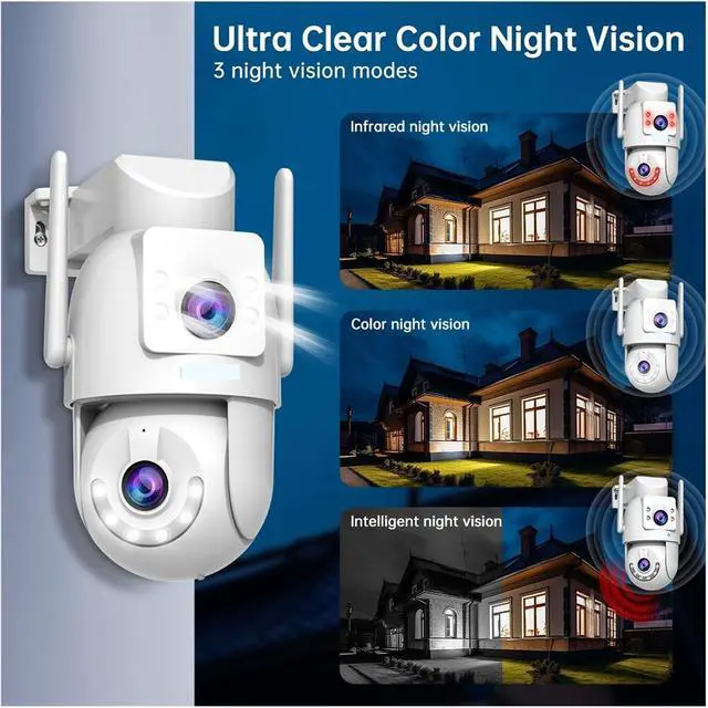 Alt view image 5 of 6 - 6MP HD WiFi IP Camera Outdoor Dual Lens Dual Screen Auto Tracking Security PTZ Camera CCTV Audio Video Surveillance(EU Plug,6MP CAM)
