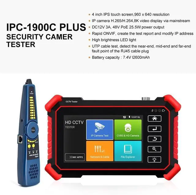 Alt view image 2 of 7 - CCTV Tester, 4 Inch 8K IPC Tester Support 8MP AHD/CVI/TVI Analog Camera Monitor CCTV for IP(IPC-1900C)