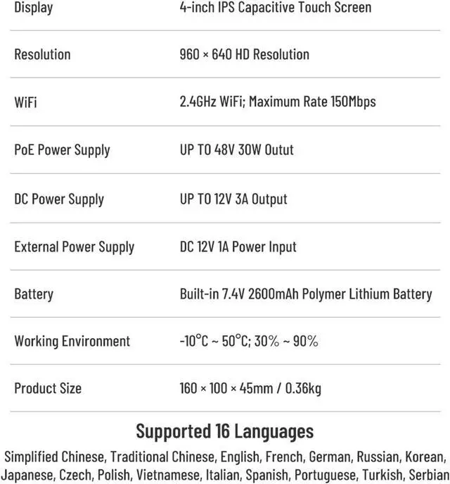 Alt view image 7 of 7 - CCTV Tester, 4 Inch 8K IPC Tester Support 8MP AHD/CVI/TVI Analog Camera Monitor CCTV for IP(IPC-1900C)