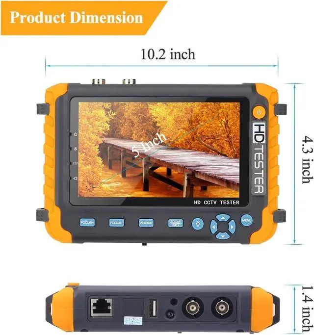 Alt view image 6 of 7 - CCTV Tester, IV8W CCTV Analog Camera Tester Mini Monitor 8MP AHD/CVI/TVI PTZ with VGA Input UTP Cable