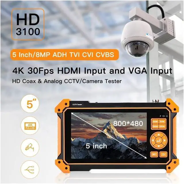 Alt view image 2 of 6 - CCTV Tester, 3200C CCTV Tester HD Coaxial 4K 8MP ADH VGA SDI Camera with Cable Tracer 5 Inch TFT-LCD Screen Monitor(HD 3100)