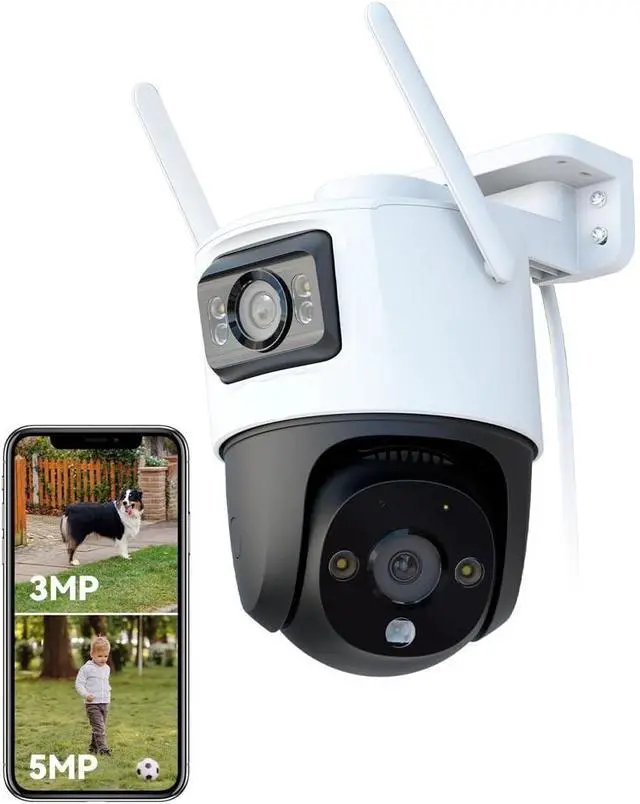 Alt view image 2 of 3 - 4K 8MP Dual Lens WiFi PTZ Outdoor Security Camera, IP66 Waterproof Vehicle Detection Home Surveillance IP Cam(US,Cruiser Dual 10MP)
