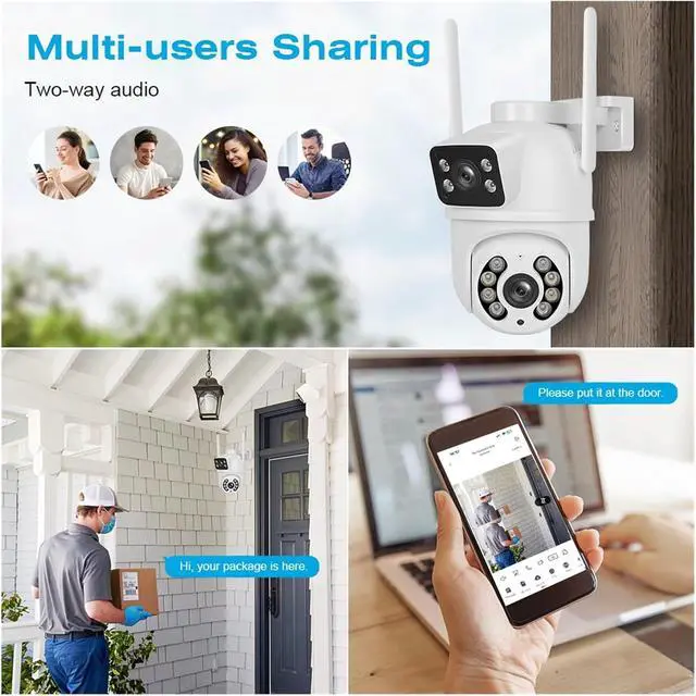 Alt view image 2 of 6 - 4K 8MP Outdoor PTZ WiFi Security Cam, Dual Lens Dual Screens, AI Human Detection Wireless CCTV Surveillance(EU Plug,8MP ADD 128G)