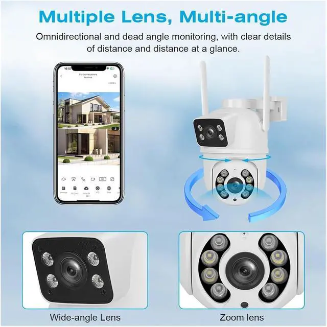 Alt view image 6 of 6 - 4K 8MP Outdoor PTZ WiFi Security Cam, Dual Lens Dual Screens, AI Human Detection Wireless CCTV Surveillance(EU Plug,8MP ADD 128G)