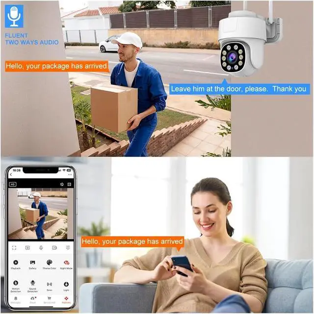 Alt view image 3 of 7 - Tuya Smart WiFi PTZ Camera Outdoor Waterproof Security Camera Full Color Night Vision Audio Surveillance Human Motion Detection(US Plug,6MP NO SD Card)
