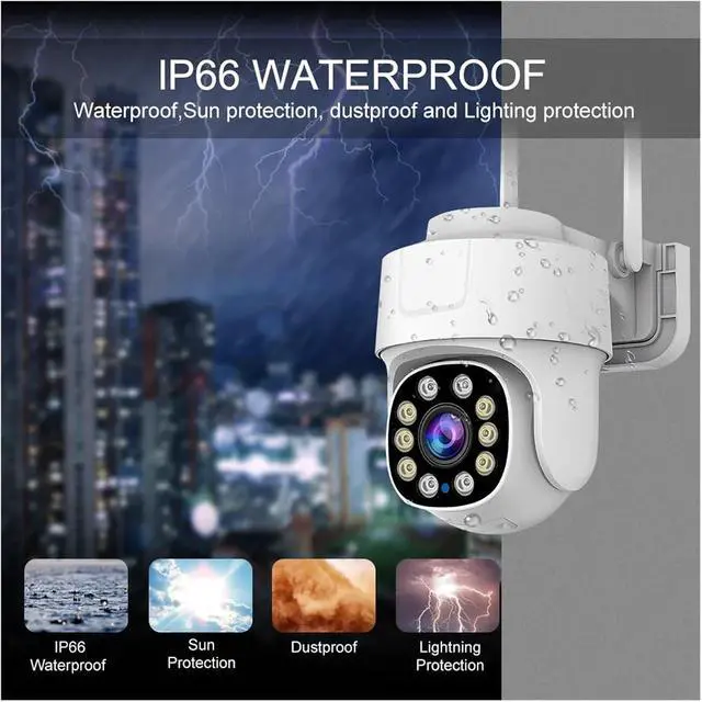 Alt view image 7 of 7 - Tuya Smart WiFi PTZ Camera Outdoor Waterproof Security Camera Full Color Night Vision Audio Surveillance Human Motion Detection(US Plug,6MP NO SD Card)