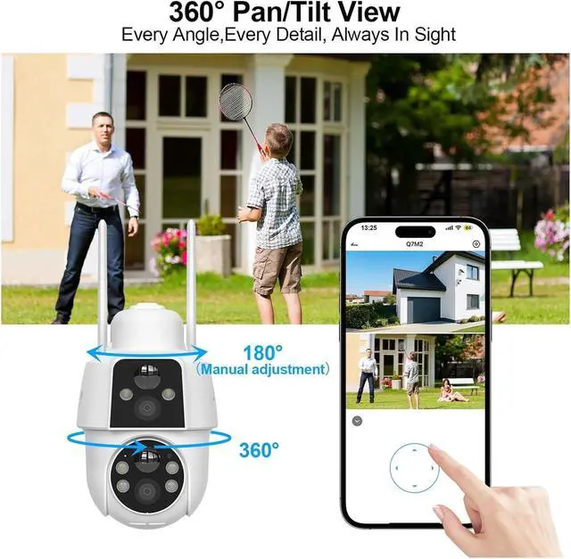 Alt view image 4 of 6 - Dual Lens WiFi Solar Security Cam, Outdoor IP Rated, Color Night Vision, PIR Motion Detection Continuous Home Surveillance