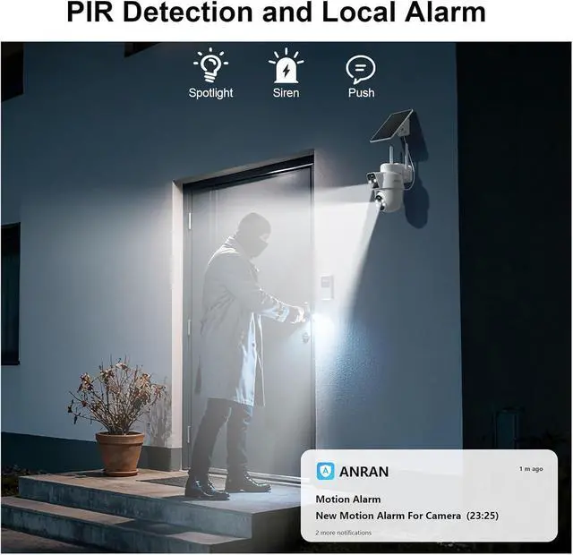Alt view image 2 of 6 - Dual Lens WiFi Solar Security Cam, Outdoor IP Rated, Color Night Vision, PIR Motion Detection Continuous Home Surveillance