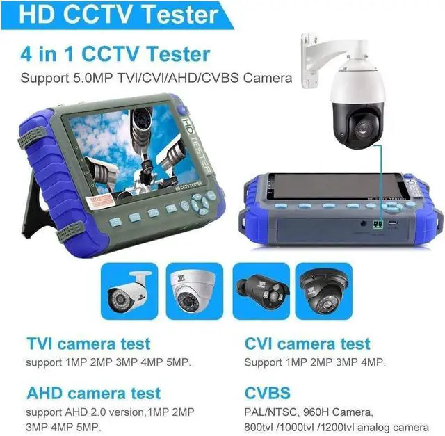 Alt view image 4 of 7 - CCTV Tester, 5 Inch 4 in 1 CCTV Tester,AHD TVI CVI Video Surveillance Supports 8MP,DC12V Output Camera Portable