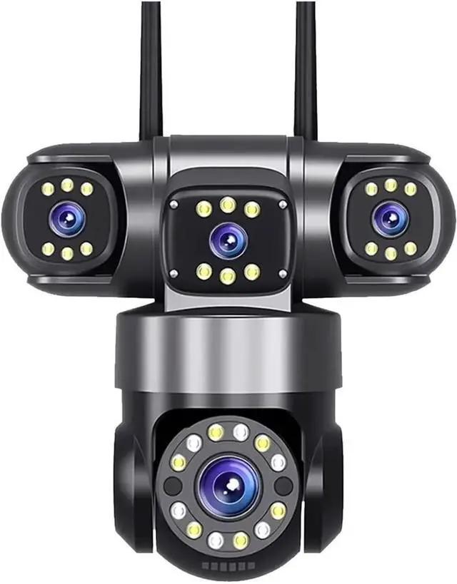 Main image of 20MP 4-Lens WiFi PTZ Outdoor Security Camera, 4-Screen 360° 16X Zoom Wireless Home Surveillance Cam(US Plug,10K with 32G Card)