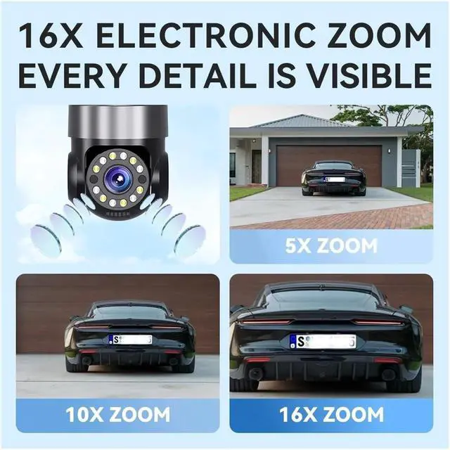Alt view image 6 of 7 - 20MP 4-Lens WiFi PTZ Outdoor Security Camera, 4-Screen 360° 16X Zoom Wireless Home Surveillance Cam(US Plug,10K with 32G Card)