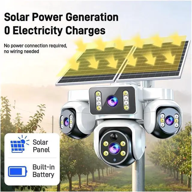 Alt view image 3 of 7 - 15MP 4G Solar Wire-Free Outdoor Security Camera, AOV Battery Powered with SIM Card(3 Screen Cam)