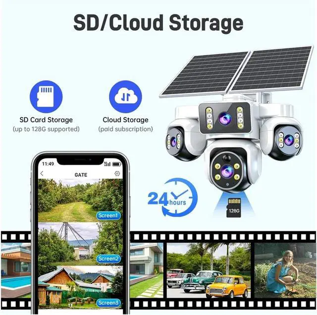 Alt view image 6 of 7 - 15MP 4G Solar Wire-Free Outdoor Security Camera, AOV Battery Powered with SIM Card(3 Screen Cam)