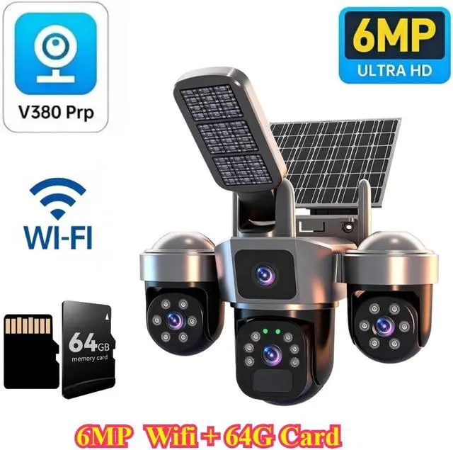 Alt view image 2 of 7 - 6MP Auto Tracking PTZ Solar Camera Outdoor Human Detection PIR WiFi IP Camera with Siren, 2K Solar Powered CCTV(6MP WiFi 64G Card)
