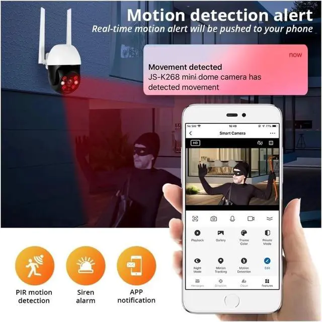 Alt view image 3 of 7 - 5MP Tuya PTZ WiFi Outdoor Security Camera, Auto Tracking Waterproof Smart Home IP Cam(EU Plug,5MP NO SD Card)