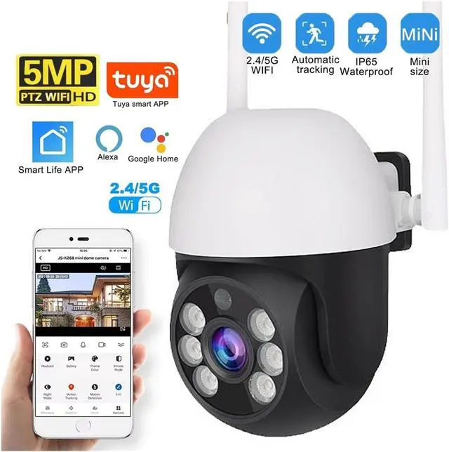 Alt view image 2 of 7 - 5MP Tuya PTZ WiFi Outdoor Security Camera, Auto Tracking Waterproof Smart Home IP Cam(EU Plug,5MP NO SD Card)